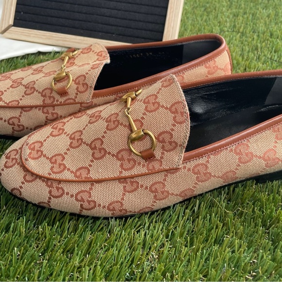 Womens Canvas GG Monogram Horsebit Jordaan Loafers - Picture 1 of 4
